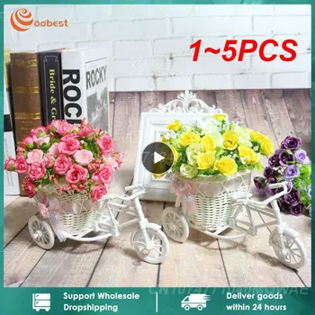 1 ~ 5ШТ Искусственных цветов, шелковых роз, велосипедной вазы из ротанга, пластиковой велосипедной настольной декоративной розы, растения Бонсай на открытом воздухе, домашнего офиса