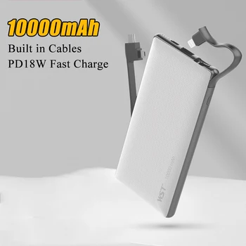 10000 мАч Power Bank USB C 18 Вт Быстрая Зарядка Внешнего Аккумуляторного Блока для iPhone 14 13 12 Samsung Xiaomi Huawei Powerbank С кабелем