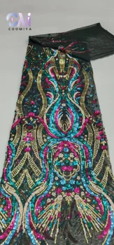 2-Цветная превосходная ткань с блестками, роскошное сетчатое кружево ручной работы, хорошее качество для вечеринок или вечерних платьев