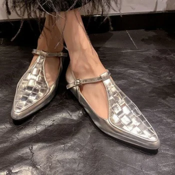 2023 г. Новая Весенняя Женская Обувь для Женщин С Острым Носком На Массивном Каблуке, Однотонная Обувь На Плоской подошве, Женская Обувь Zapatillas Mujer