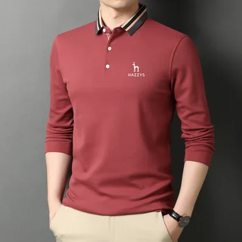 2023 мужская одежда для гольфа HAZZYS, весенне-осенняя мужская футболка среднего возраста с длинными рукавами, однотонный тонкий низ с отворотом