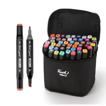 24/36/48/60/80 Цветная двуглавая маркерная ручка, портативная черная сумка на молнии, набор маслянистых и прочных кистей для рисования студента-художника