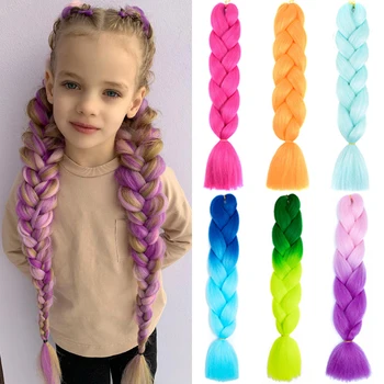 24-Дюймовые синтетические длинные волосы для плетения джамбо омбре для женщин, разноцветные косички, 100 г радужных косичек для волос, розовые, красные, синие, серые