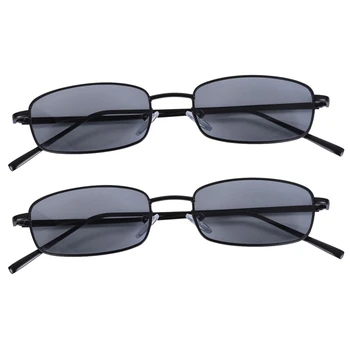2X Винтажные солнцезащитные очки Женские Мужские прямоугольные очки Маленькие солнцезащитные очки в ретро-стиле Женские S8004 В черной оправе серого цвета