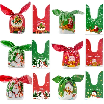 50шт Рождественский пакет конфет Санта снеговик подарочный пакет с кроличьими ушками Рождественское Печенье Подарочная упаковка для закусок Рождественская вечеринка Сумка для детских сувениров