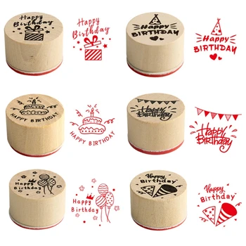 6шт штампов для изготовления открыток С Днем рождения, Декоративный Деревянный резиновый штамп