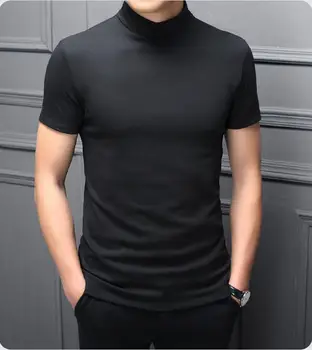 A1813, Облегающая футболка, мужская однотонная модальная одежда с высоким воротником, тренд