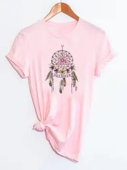 Dream Web Feather Trend 90-х, женская летняя футболка, модная одежда с коротким рукавом и принтом, повседневная женская одежда, графические футболки