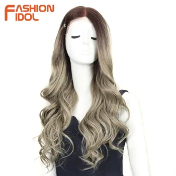 FASHION IDOL, 30-дюймовый синтетический парик с волнистыми волосами младенца, синтетический парик на кружеве, косплей, Омбре, коричневая волна, синтетические парики для черных женщин