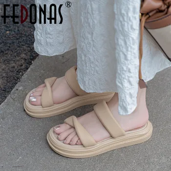 FEDONAS / летние женские тапочки на плоской платформе В лаконичном стиле Для отдыха, повседневные офисные рабочие сандалии, Удобная женская обувь, новое поступление