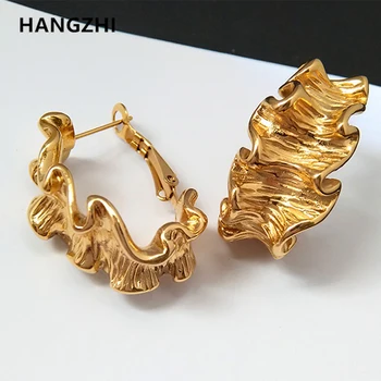 HangZhi Нерегулярные серьги-кольца с морщинами Золотого цвета Модные Винтажные украшения для женщин и девочек 2023 года Нового дизайна
