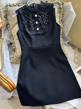 HIGH STREET Новейшее дизайнерское стильное женское платье без рукавов, расшитое бисером и пайетками, облегающее платье 2023 года.