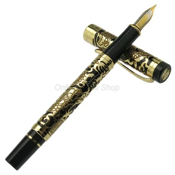 Jinhao 5000 Металл, черный, текстура золотого дракона, резьба, перьевая ручка 0,5 мм с тонким пером, золотая отделка, профессиональные офисные канцелярские принадлежности