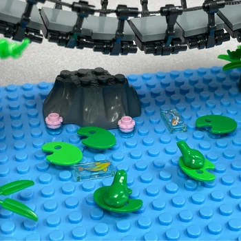 MOC Bricks Палитра Растение в виде лягушки из листьев лотоса Вид на горный пруд 65697 93552 93551 Строительные блоки Детские игрушки