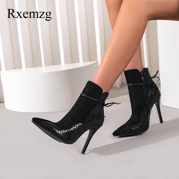 Rxemzg/ Весенне-Осенние женские Ботильоны 2024 года, Большие Размеры 48, Модные Современные Ботинки на Тонком высоком каблуке С острым носком, Вечерние Туфли