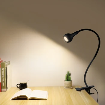 USB-лампа 5 В, светодиодная книжная лампа, гибкий стол для чтения, светодиодная настольная лампа для ночного освещения прикроватной тумбочки в спальне с зажимом-держателем
