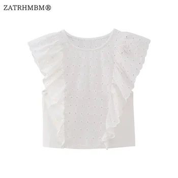 ZATRHMBM, женские летние Новые модные белые топы с вырезами, винтажный женский шикарный жилет с круглым вырезом, топ Mujer