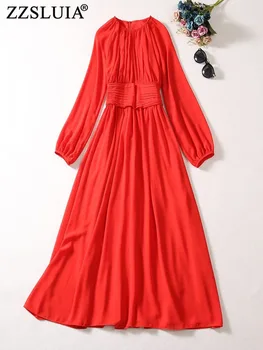 ZZSLUIA, платья для выпускного вечера для женщин, с круглым вырезом и рукавами-фонариками, Дизайнерское Тонкое Длинное платье, Элегантные платья с вырезами, женские