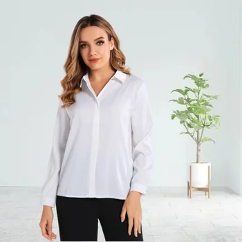 Атласные женские блузки и рубашки, Шелковые Женские Белые рубашки, женские рубашки с длинным рукавом, базовые женские топы, модная женская одежда 2023 года.