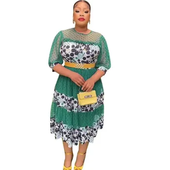 Африканские платья для женщинfashionafrica ClothesElegant Party Платье в стиле пэчворк с принтом в горошек, женская традиционная африканская одежда