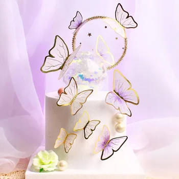 Блестящие топперы для торта с бабочками, упаковка из 5 топперов, ручная роспись, свадьба, День рождения, Украшение для торта