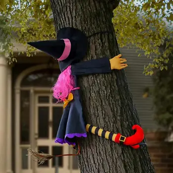 Ведьма-катастрофа на Хэллоуин на дереве, Кукла-ведьма, Дверь, крыльцо, Дерево, Подвеска, реквизит, Страшное украшение вечеринки в честь Ведьмы-катастрофы на Хэллоуин