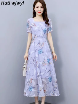 Весенне-летнее Шифоновое платье с квадратным воротником в цветочек, женское элегантное модное вечернее платье Vestidos 2023, повседневный пляжный длинный сарафан в стиле бохо.