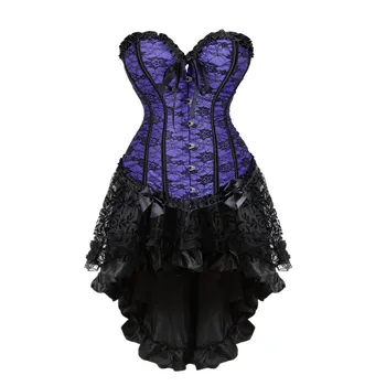 Викторианский сексуальный корсет с цветочной шнуровкой, топ-бюстье, Асимметричная Готическая юбка, Женское Корсетное платье, Винтажный костюм, Большие размеры