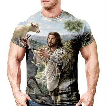 Винтажная мужская футболка с Иисусом Христом, мужская одежда Оверсайз, свободная повседневная майка с коротким рукавом, уличные футболки высокого качества с HD принтом