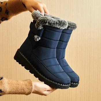 Водонепроницаемые зимние ботинки для женщин, новинка 2023 года, зимние ботинки из искусственного меха с длинным плюшем, женские ботильоны на платформе, хлопковая обувь для пар