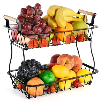 Двухъярусная корзина для фруктов для кухонного стола, металлическая столешница, держатель корзины для хранения фруктов, Большая подставка для фруктов и овощей