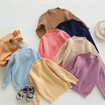 Детский однотонный свитер-рубашка-основа с осенне-зимним толстым теплым трикотажем для девочек Ярких цветов, Новый топ