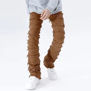 Джинсы Мужские Осенние Длинные брюки, Дизайнерские джинсы в стиле хип-хоп с грубыми краями, мужские джинсовые брюки с прямыми штанинами, Приталенные, Горячая распродажа