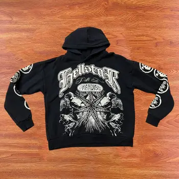 Дропшиппинг, толстовки HELLSTAR, Выстиранный пуловер с капюшоном в стиле ретро с принтом в виде огненных букв, уличная мода в стиле Рок-хип-хоп, толстовки Hellstar