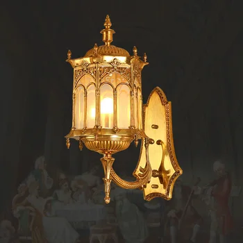 Европейский Медный стеклянный наружный светильник для виллы, наружный настенный светильник для патио в саду отеля, декоративный настенный светильник из золотой латуни, бра