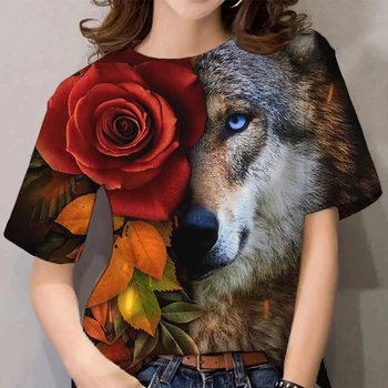 Женская 3D футболка с короткими рукавами и животным принтом, Волчий топ, повседневная футболка оверсайз, мужская уличная одежда, Готическая одежда Harajuku, fas