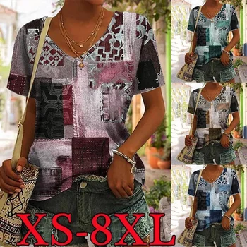 Женская модная одежда, повседневные топы с коротким рукавом и принтом, летняя модная футболка XS-8XL