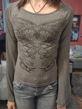 Женская футболка Y2K в готическом стиле Fairy Grunge, топы с длинным расклешенным рукавом и круглым вырезом, приталенная эстетичная одежда, уличная одежда