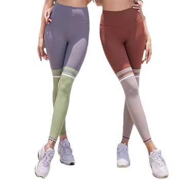 Женские леггинсы для йоги с высокой талией и подтяжкой бедер, тонкие леггинсы для бега в тренажерном зале Color Clash, Быстросохнущие спортивные брюки, женская одежда для фитнеса