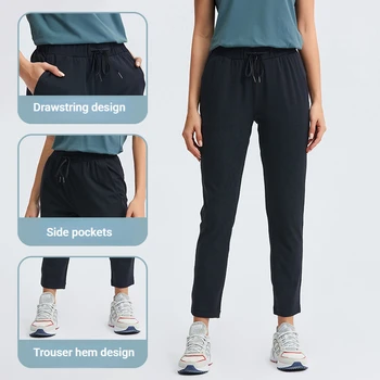 Женские маслянистые мягкие штаны для йоги, бега, лаунжа, для бега трусцой с боковыми карманами, тренировочные брюки на завязках с эффектом обнаженности
