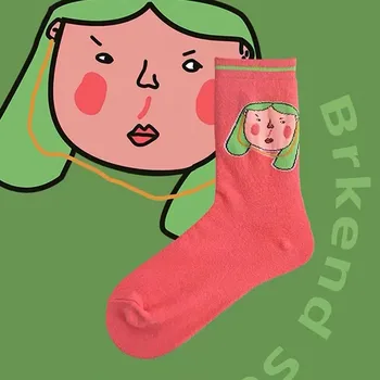 Женские повседневные забавные впитывающие влагу мультяшные носки и милые носки средней длины, высококачественные удобные влагоотводящие жаккардовые носки Sokken
