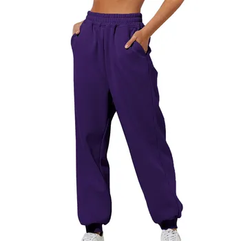 Женские тонкие свободные спортивные брюки с высокой талией, удобные спортивные штаны для бега с высокой талией и карманами, женские брюки для йоги для женщин