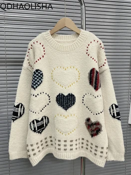 Женский свитер в стиле Ретро, свободный модный повседневный пуловер, свитер, женская дизайнерская верхняя одежда, осень-зима, новинка в топе с длинным рукавом
