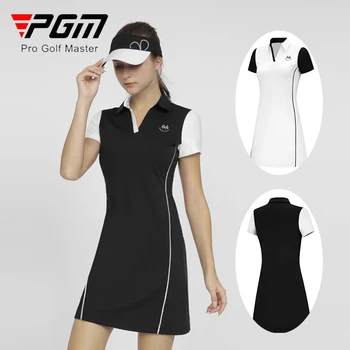 Женское платье-поло для гольфа PGM с коротким рукавом для девочек, женская повседневная футболка с V-образным вырезом, женская модная повседневная одежда для гольфа