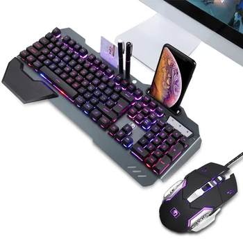 Игровая мышь и клавиатура RGB, набор полумеханических игровых клавиатур с несколькими сочетаниями клавиш с подсветкой, оптический коврик для мыши с разрешением 3200 точек на дюйм с держателем