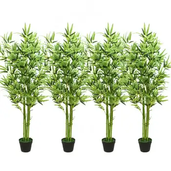 из 4 искусственных растений 5-футовый декор из искусственных бамбуковых зеленых листьев KT00167