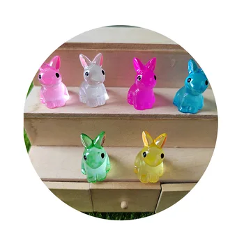 Имитация Фигурки кролика 3D Светящийся кролик из смолы с плоской спинкой, кабошон, микро Пейзажный декор для детей, бант для волос, поделка в центре