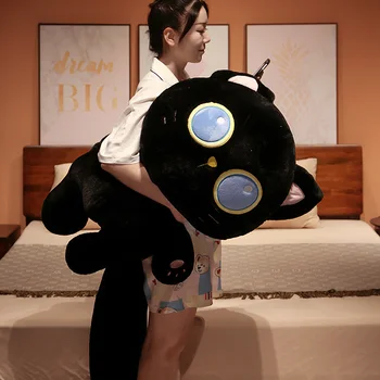 Каваи Большой размер Черный Кот Плюшевые игрушки-подушки Мультяшные Куклы животных Прекрасный Котенок Брелок Подвеска Игрушка для детей День рождения детей