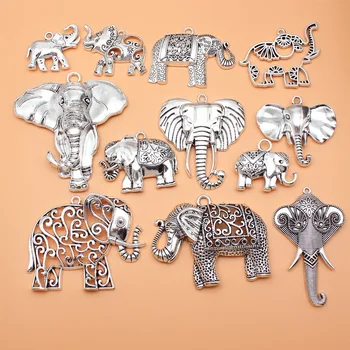 коллекция талисманов в виде слона из 12 предметов старинного серебряного цвета для изготовления ювелирных изделий своими руками, 12 стилей, по 1 в каждом