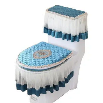 Комплект сидений для унитаза из трех частей, европейская кружевная ткань с двойной застежкой-молнией